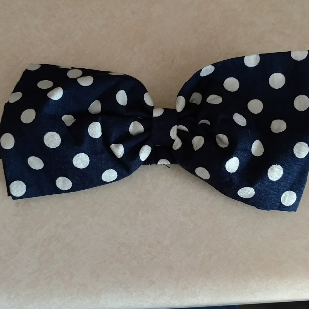 Navy with white polkadot bow headband